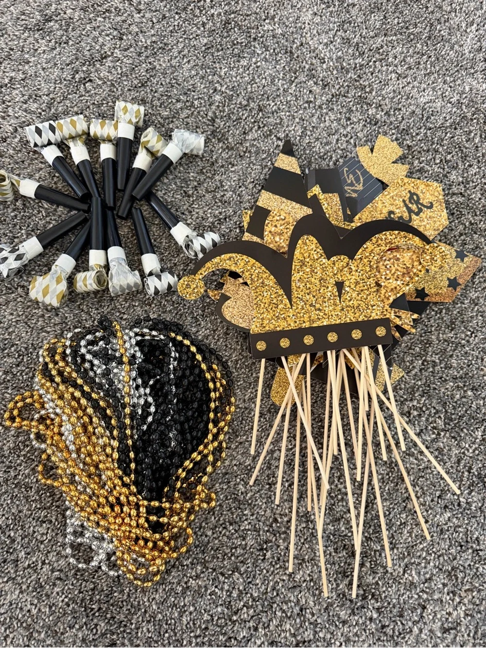 New Year's Party Photo Props and Noise Makers - Black & Gold